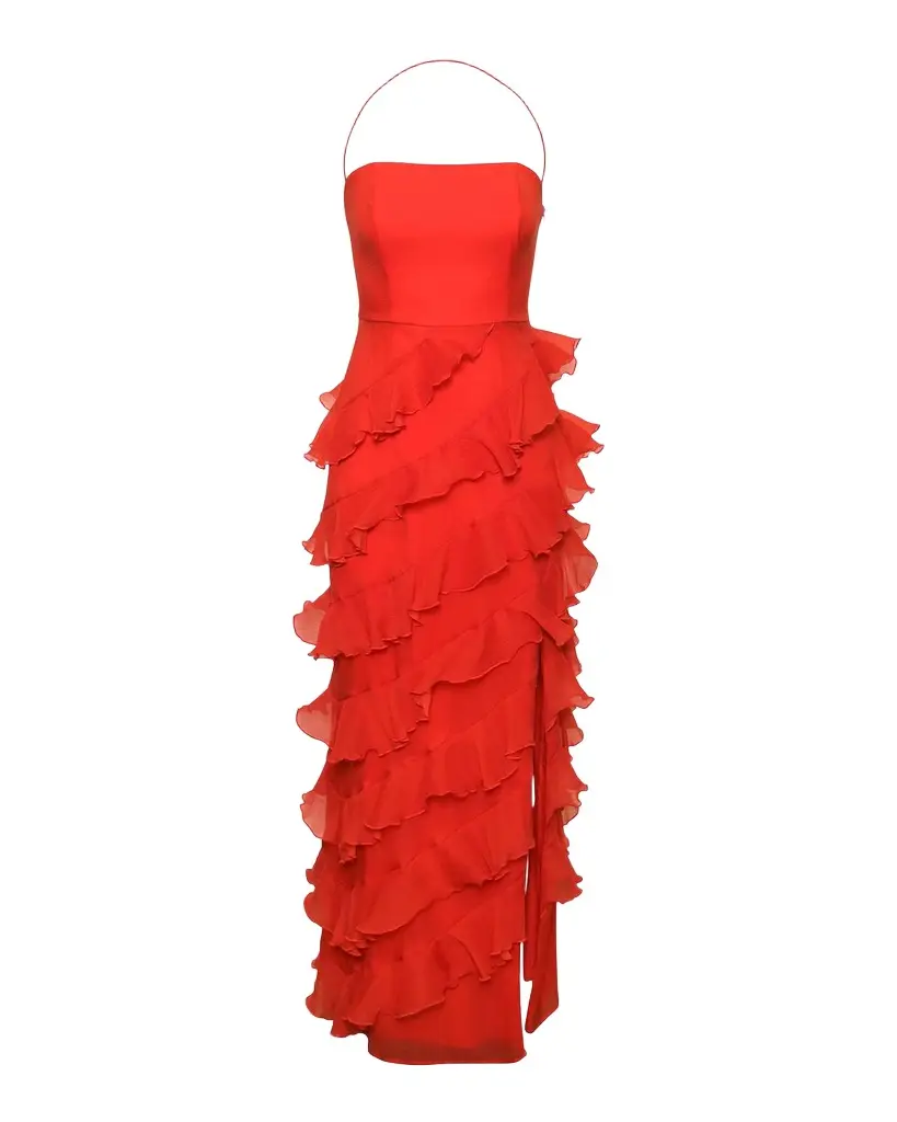 Hutch Lou Square-Neck Ruffle Column Gown