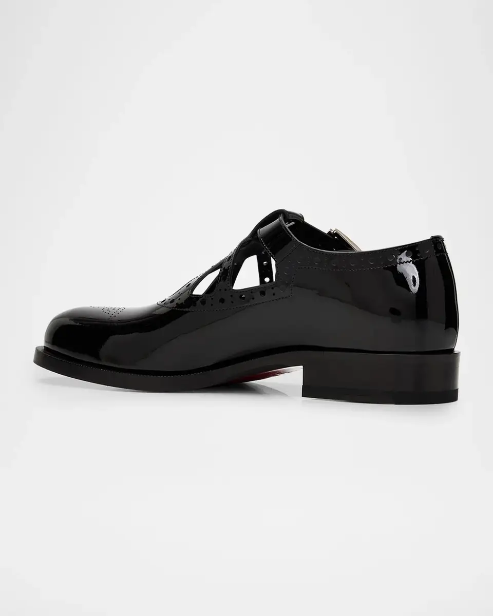 Christian Louboutin Men's Marc Poppin Brogue Leather T-Strap Loafers | Thumbnail 4 Christian Louboutin Men's Marc Poppin Brogue Leather T-Strap Loafers | Thumbnail 4