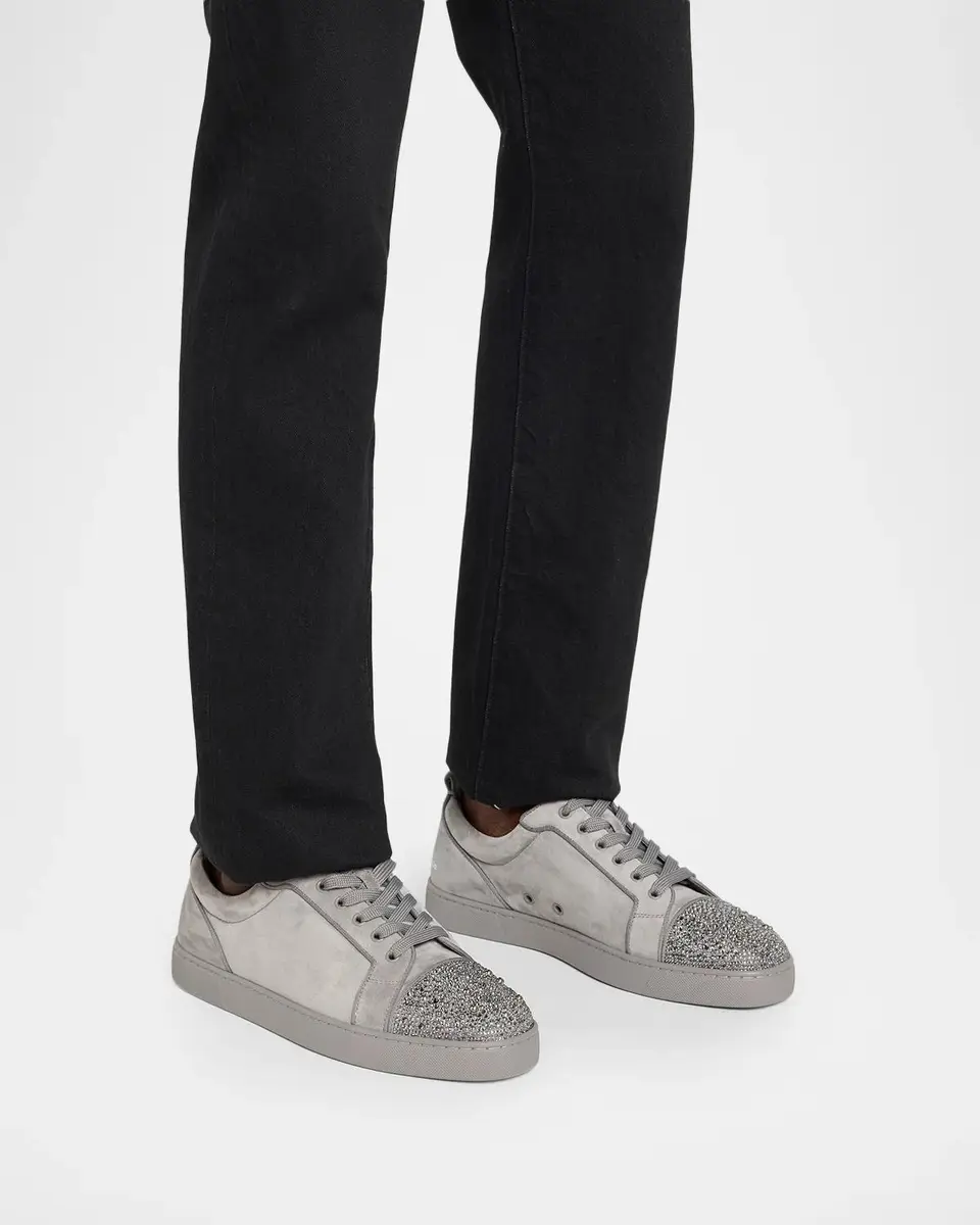 Christian Louboutin Men's Louis Jr Perla Suede Crystal Cap-Toe Sneakers | Thumbnail 2