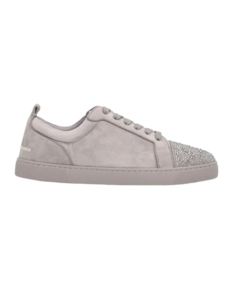 Christian Louboutin Men's Louis Jr Perla Suede Crystal Cap-Toe Sneakers