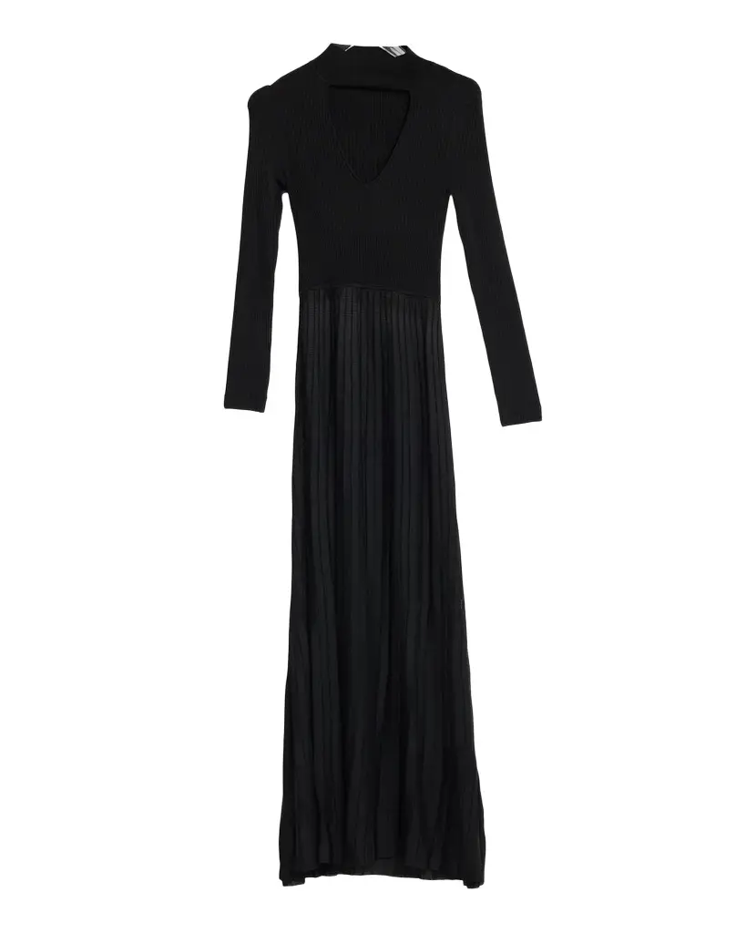 Maria McManus Mock V-Cutout Pleated Maxi Dress