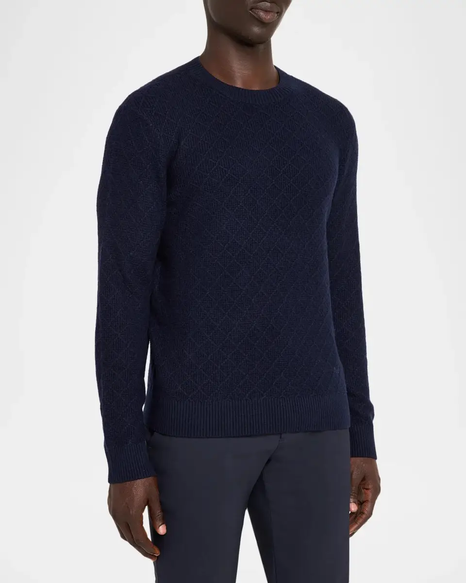 Emporio Armani Men's Wool-Cashmere Diamond Grid Crewneck Sweater | Thumbnail 4 Emporio Armani Men's Wool-Cashmere Diamond Grid Crewneck Sweater | Thumbnail 4