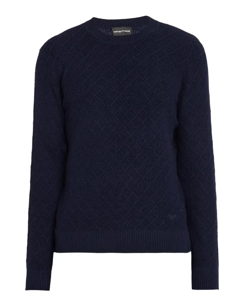 Men's Wool-Cashmere Diamond Grid Crewneck Sweater Men's Wool-Cashmere Diamond Grid Crewneck Sweater