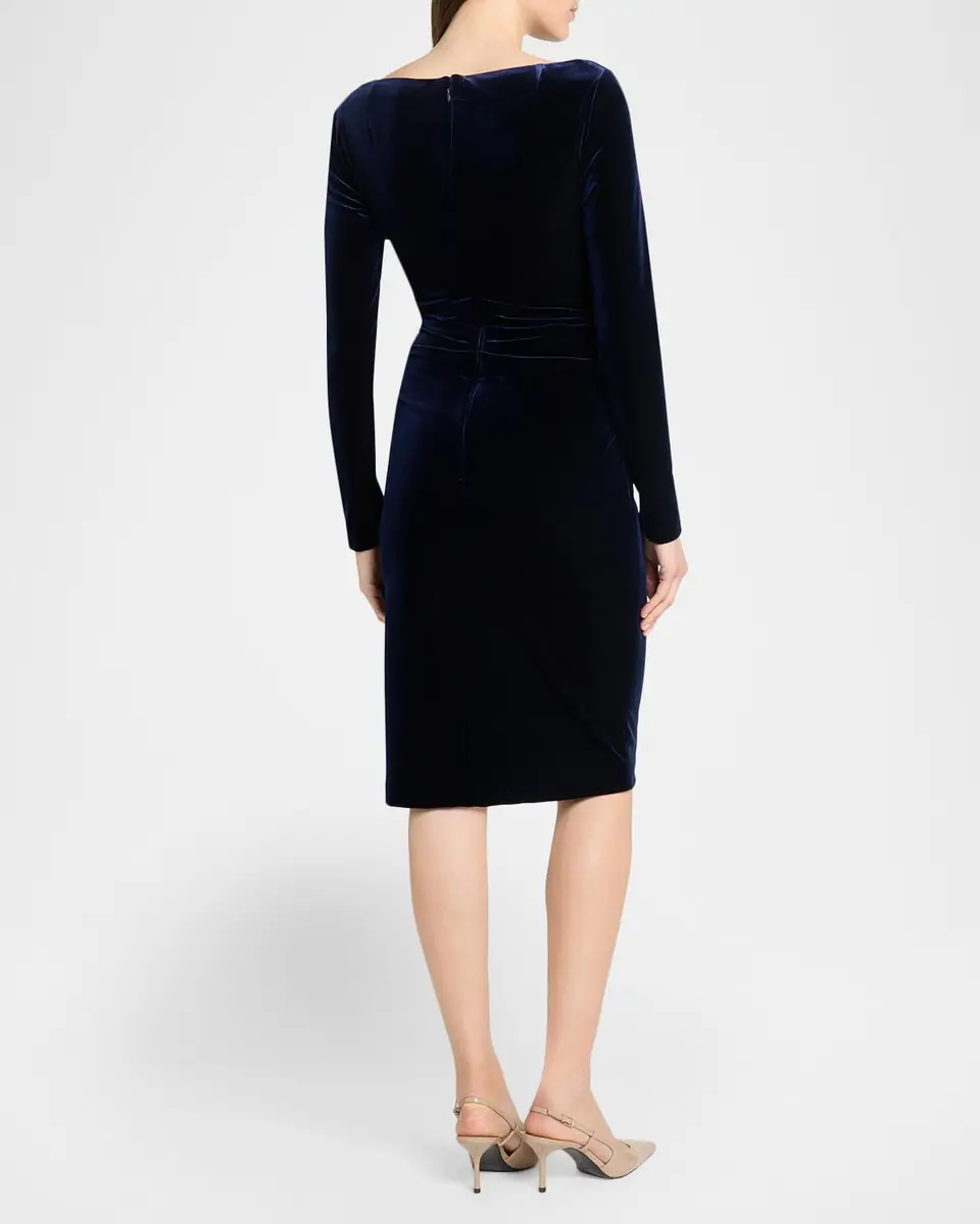 Talbot Runhof Draped Stretch Velvet Long-Sleeve Sheath Dress | Thumbnail 3 Talbot Runhof Draped Stretch Velvet Long-Sleeve Sheath Dress | Thumbnail 3