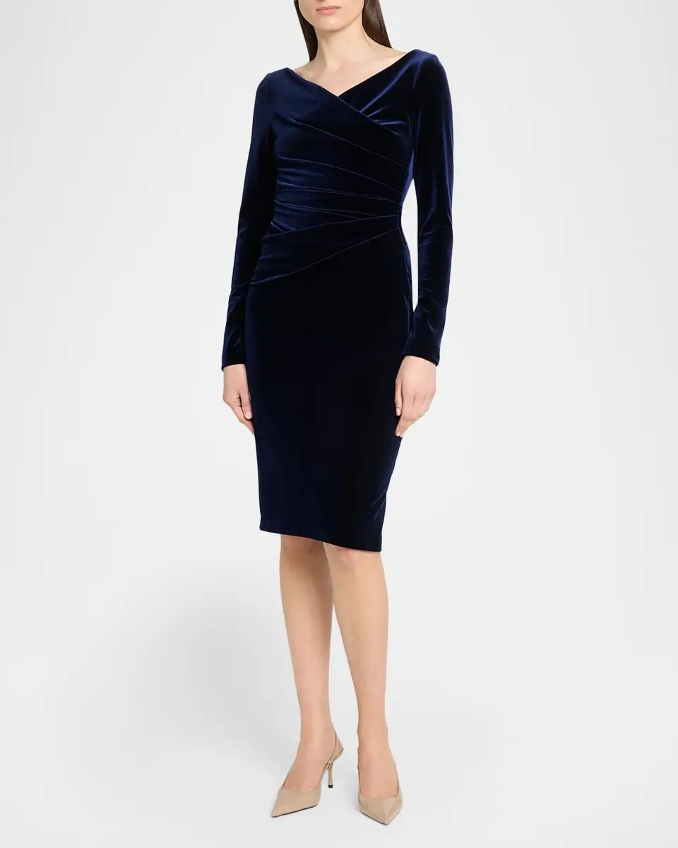 Talbot Runhof Draped Stretch Velvet Long-Sleeve Sheath Dress | Thumbnail 4 Talbot Runhof Draped Stretch Velvet Long-Sleeve Sheath Dress | Thumbnail 4