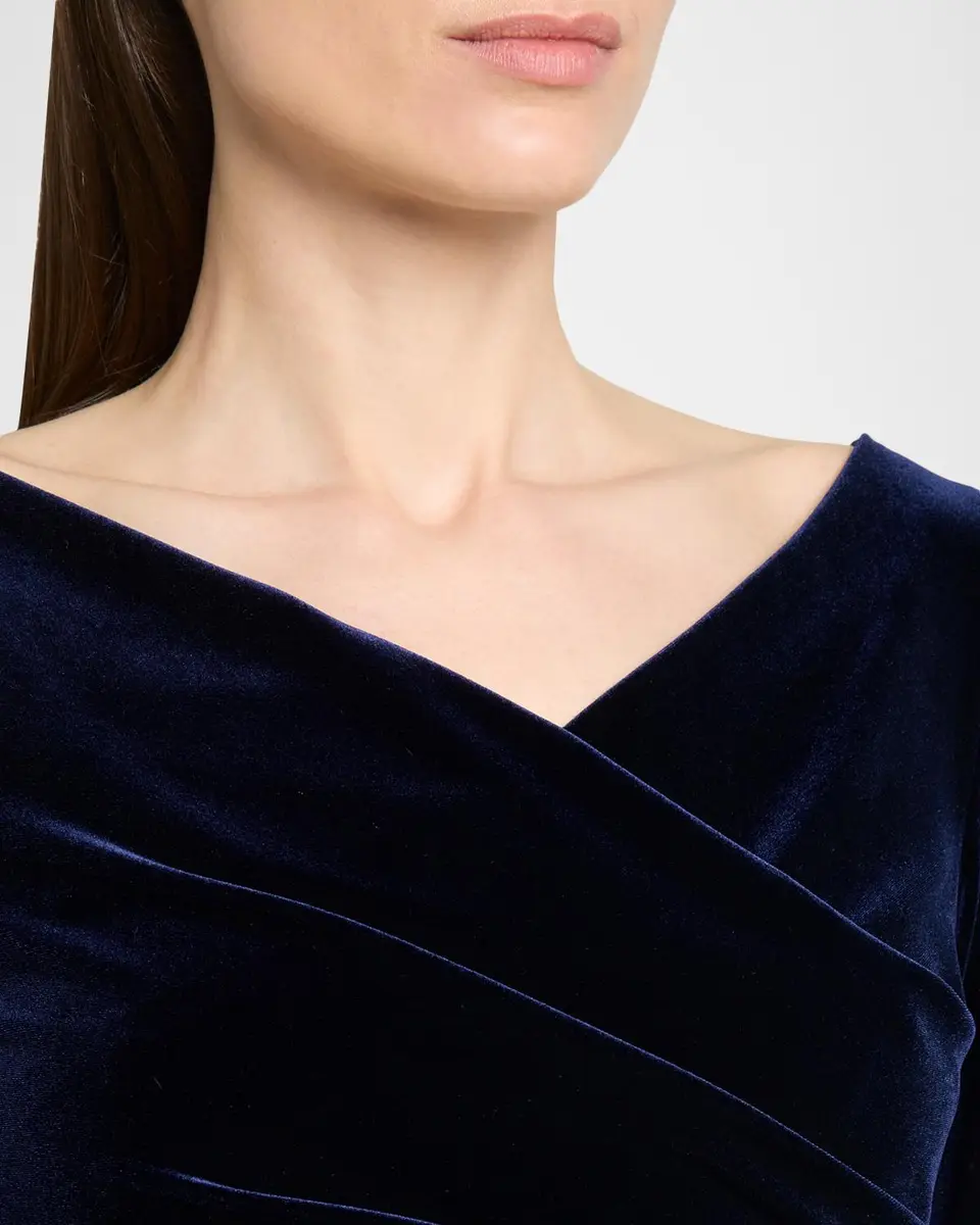 Talbot Runhof Draped Stretch Velvet Long-Sleeve Sheath Dress | Thumbnail 5 Talbot Runhof Draped Stretch Velvet Long-Sleeve Sheath Dress | Thumbnail 5