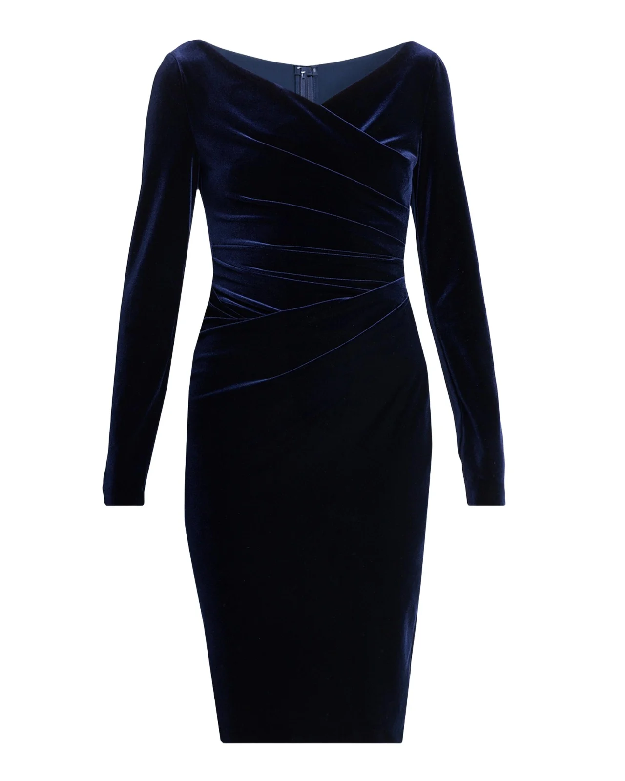 Talbot Runhof Draped Stretch Velvet Long-Sleeve Sheath Dress