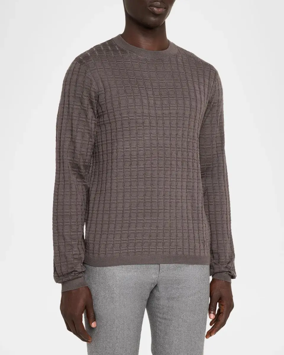 Emporio Armani Men's Grid Jacquard Crewneck Sweater | Thumbnail 4 Emporio Armani Men's Grid Jacquard Crewneck Sweater | Thumbnail 4