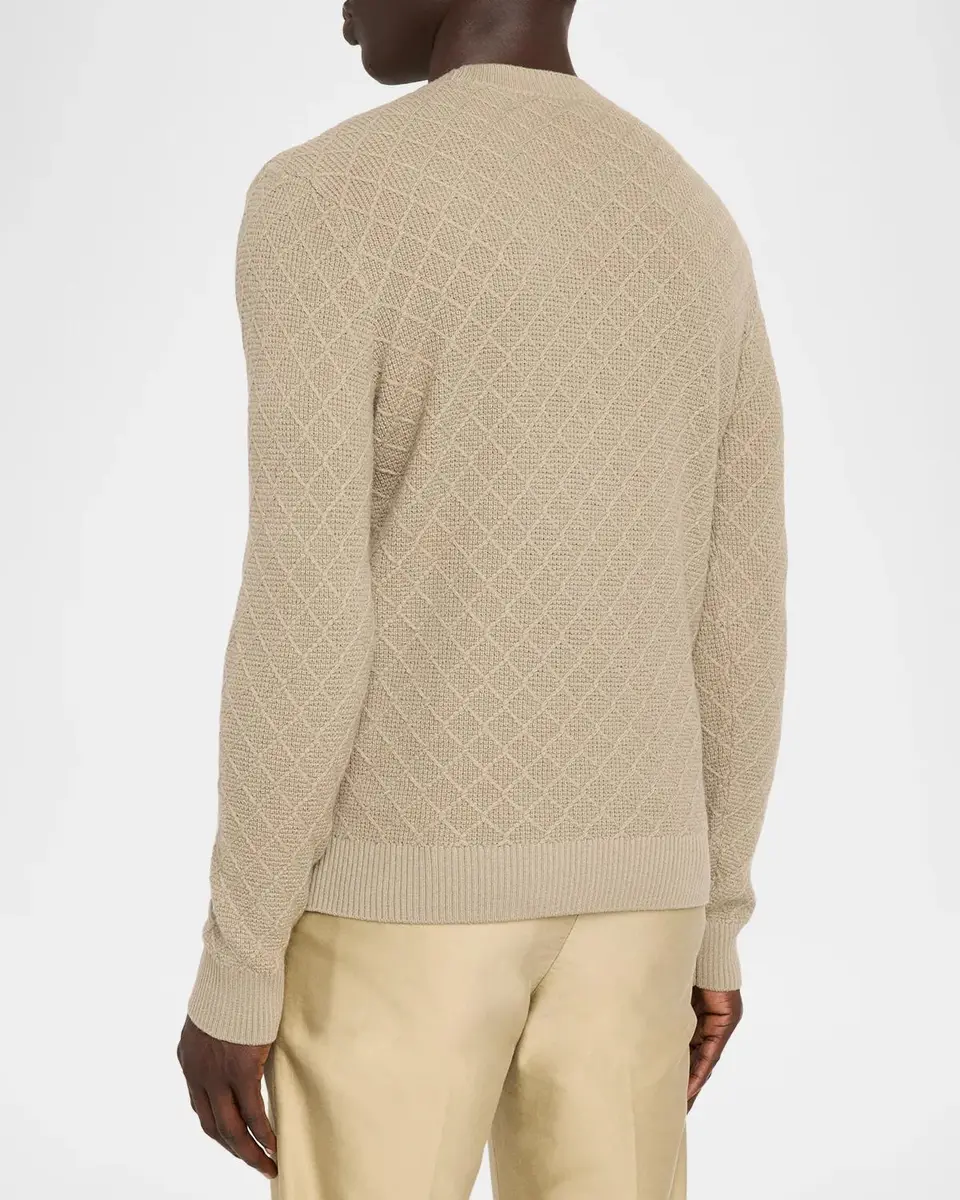 Emporio Armani Men's Wool-Cashmere Grid Jacquard Crewneck Sweater | Thumbnail 3 Emporio Armani Men's Wool-Cashmere Grid Jacquard Crewneck Sweater | Thumbnail 3