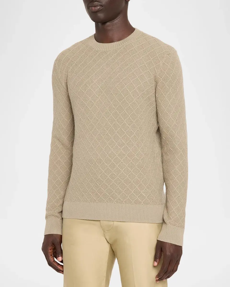 Emporio Armani Men's Wool-Cashmere Grid Jacquard Crewneck Sweater | Thumbnail 4 Emporio Armani Men's Wool-Cashmere Grid Jacquard Crewneck Sweater | Thumbnail 4