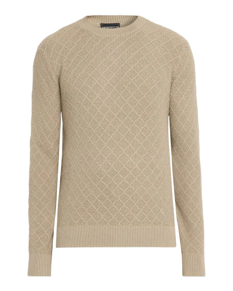 Emporio Armani Men's Wool-Cashmere Grid Jacquard Crewneck Sweater