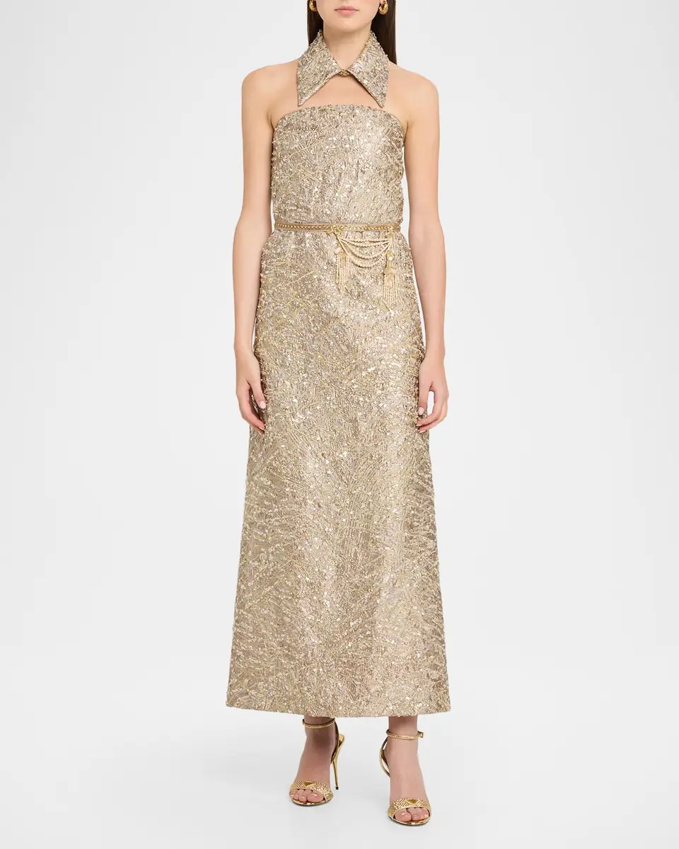Reem Acra Collared Strapless Embellished Midi Cocktail Dress | Thumbnail 2 Reem Acra Collared Strapless Embellished Midi Cocktail Dress | Thumbnail 2