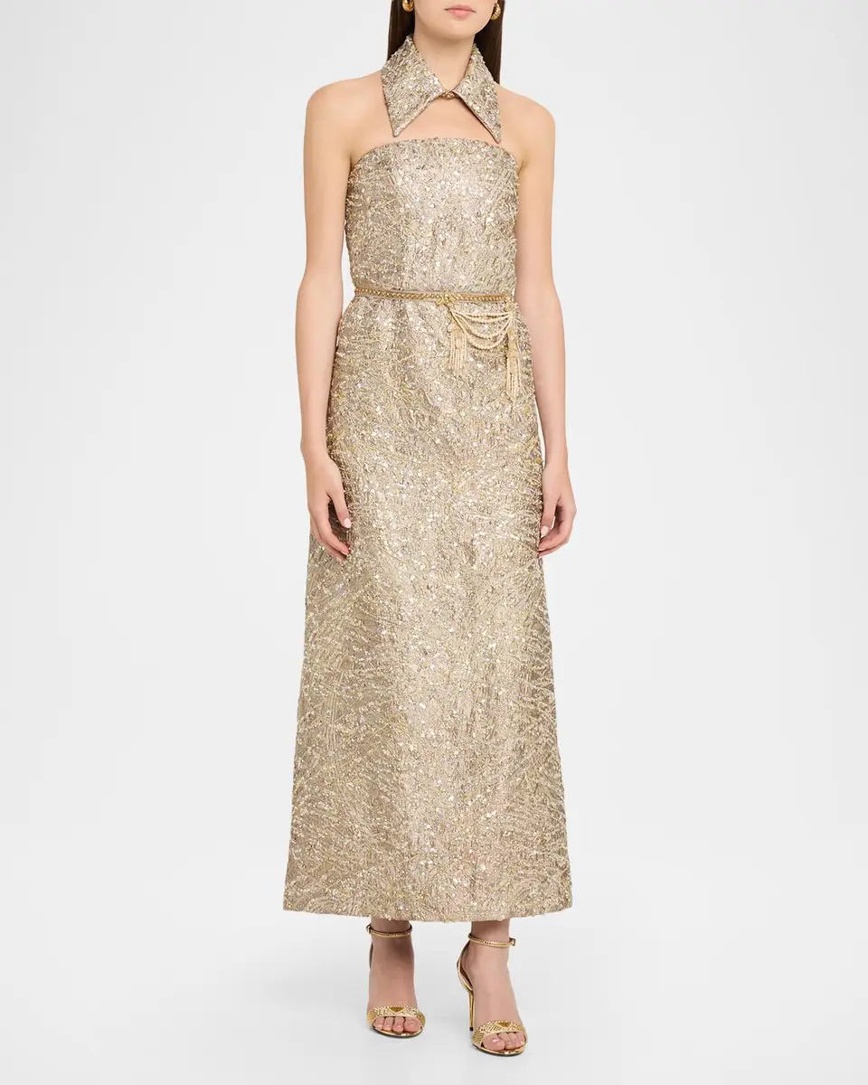 Reem Acra Collared Strapless Embellished Midi Cocktail Dress | Thumbnail 4 Reem Acra Collared Strapless Embellished Midi Cocktail Dress | Thumbnail 4