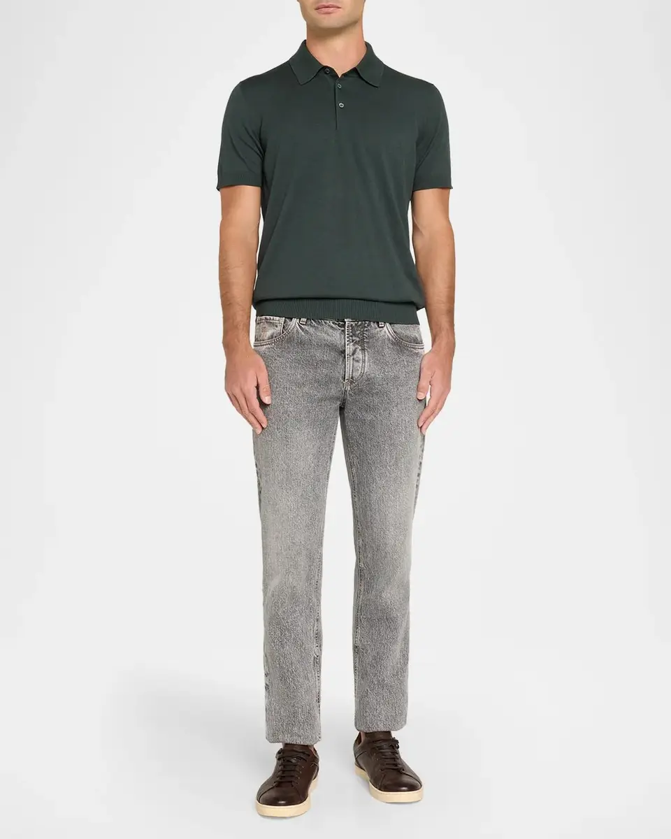 dunhill Men's 18GG Cotton-Silk Polo Shirt | Thumbnail 2 dunhill Men's 18GG Cotton-Silk Polo Shirt | Thumbnail 2