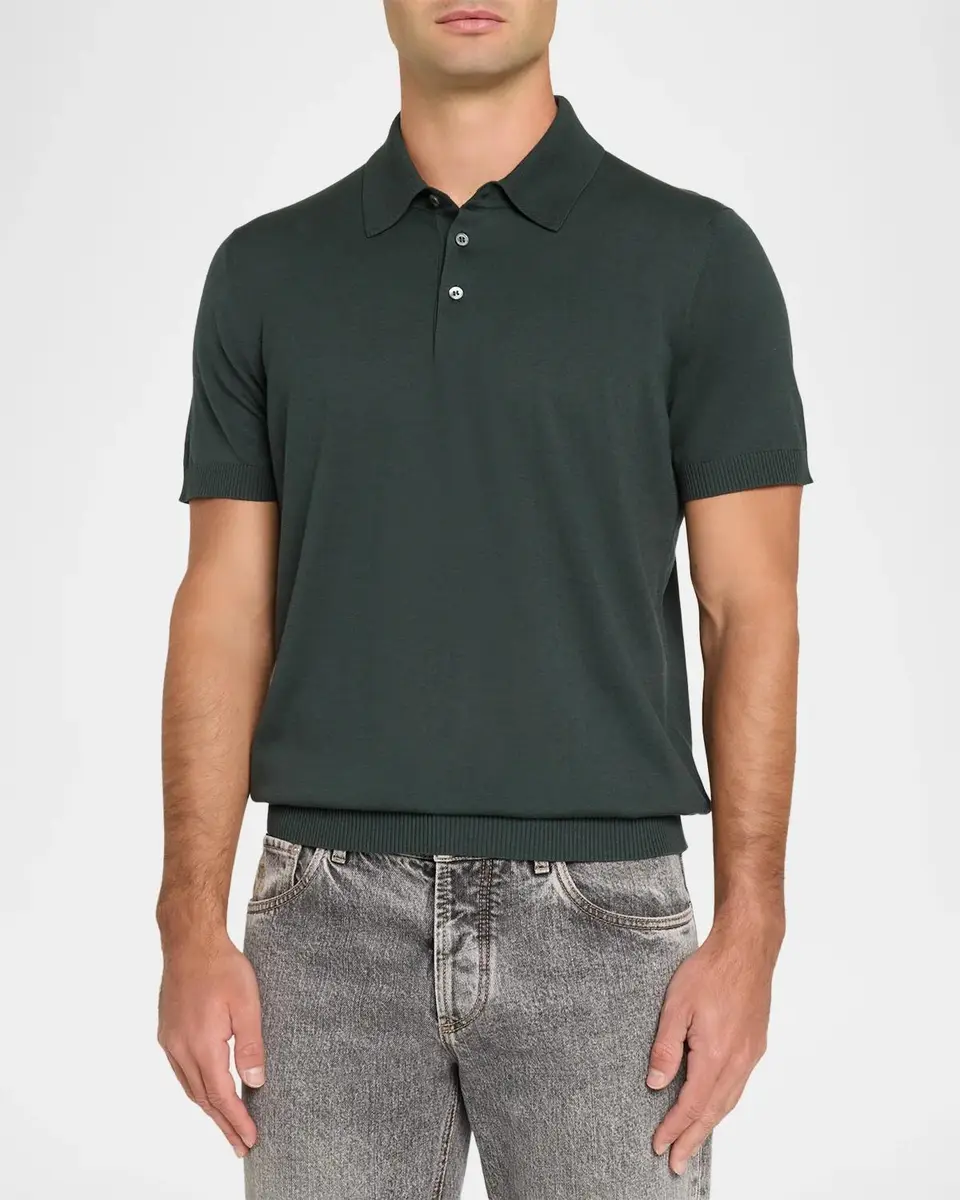 dunhill Men's 18GG Cotton-Silk Polo Shirt | Thumbnail 4 dunhill Men's 18GG Cotton-Silk Polo Shirt | Thumbnail 4