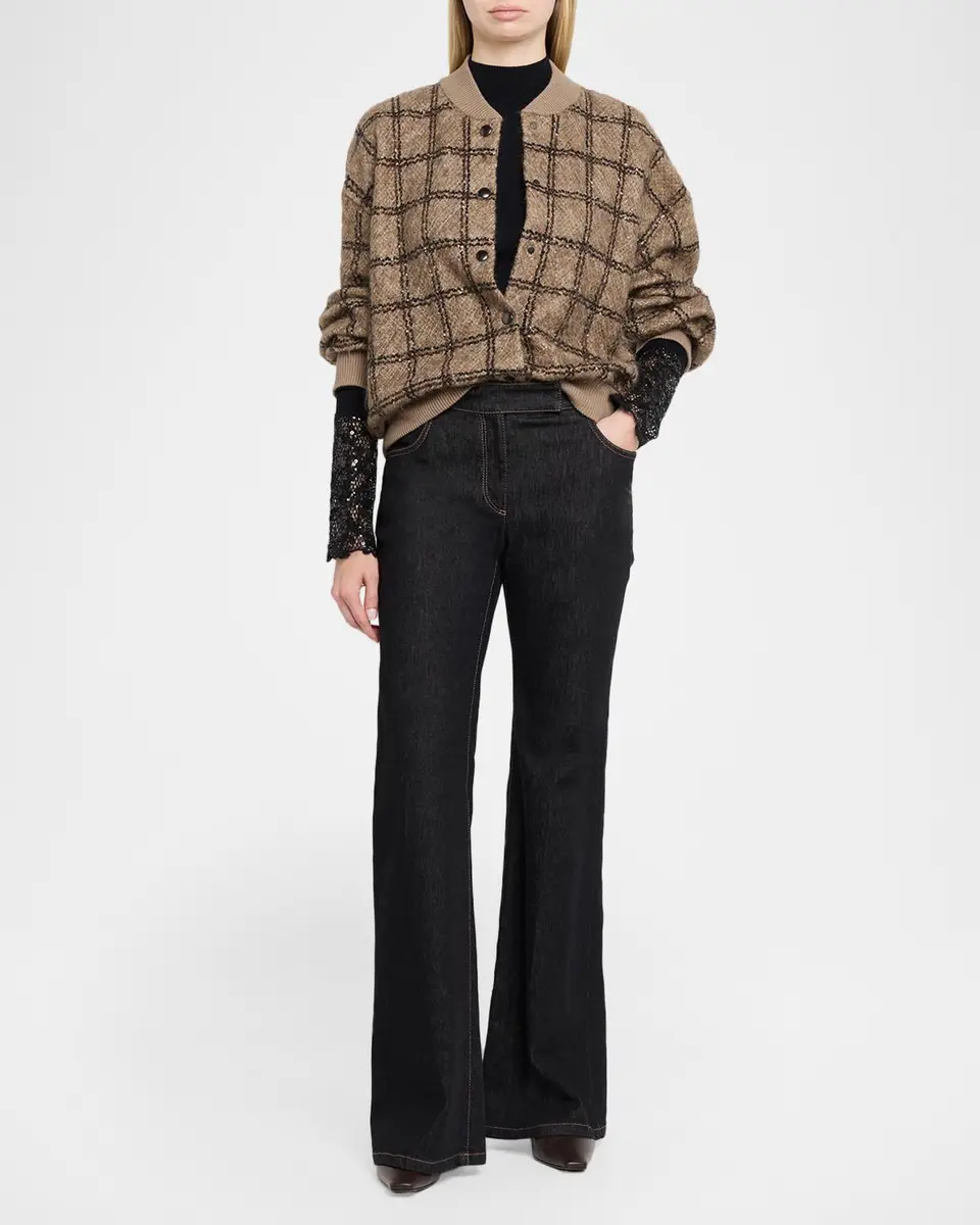 Brunello Cucinelli Paillette Check Mohair Knit Bomber Cardigan | Thumbnail 2 Brunello Cucinelli Paillette Check Mohair Knit Bomber Cardigan | Thumbnail 2