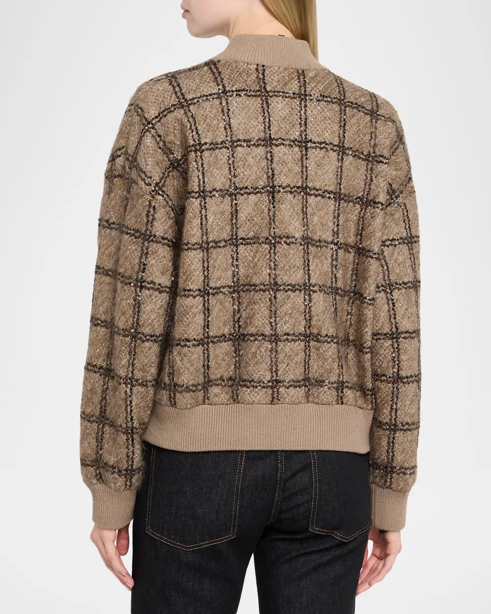 Brunello Cucinelli Paillette Check Mohair Knit Bomber Cardigan | Thumbnail 3 Brunello Cucinelli Paillette Check Mohair Knit Bomber Cardigan | Thumbnail 3
