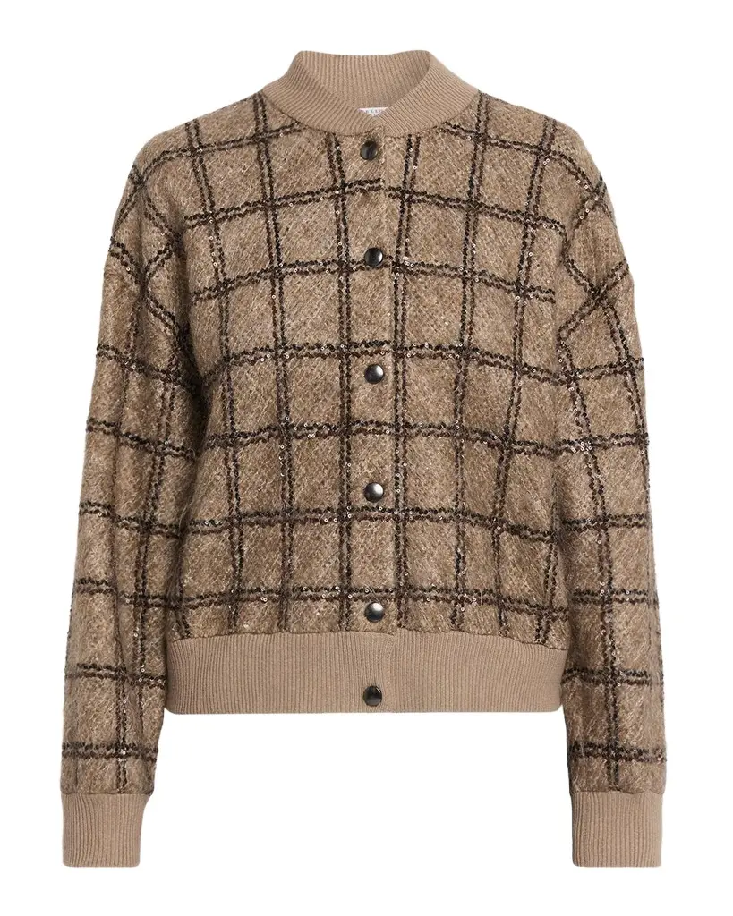 Paillette Check Mohair Knit Bomber Cardigan Paillette Check Mohair Knit Bomber Cardigan