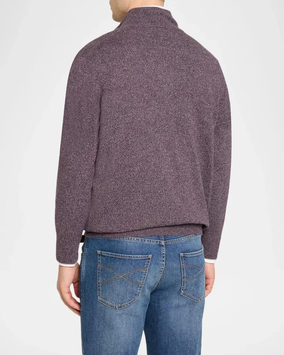 Brunello Cucinelli Men's Cashmere Mouline Quarter-Zip Sweater | Thumbnail 3