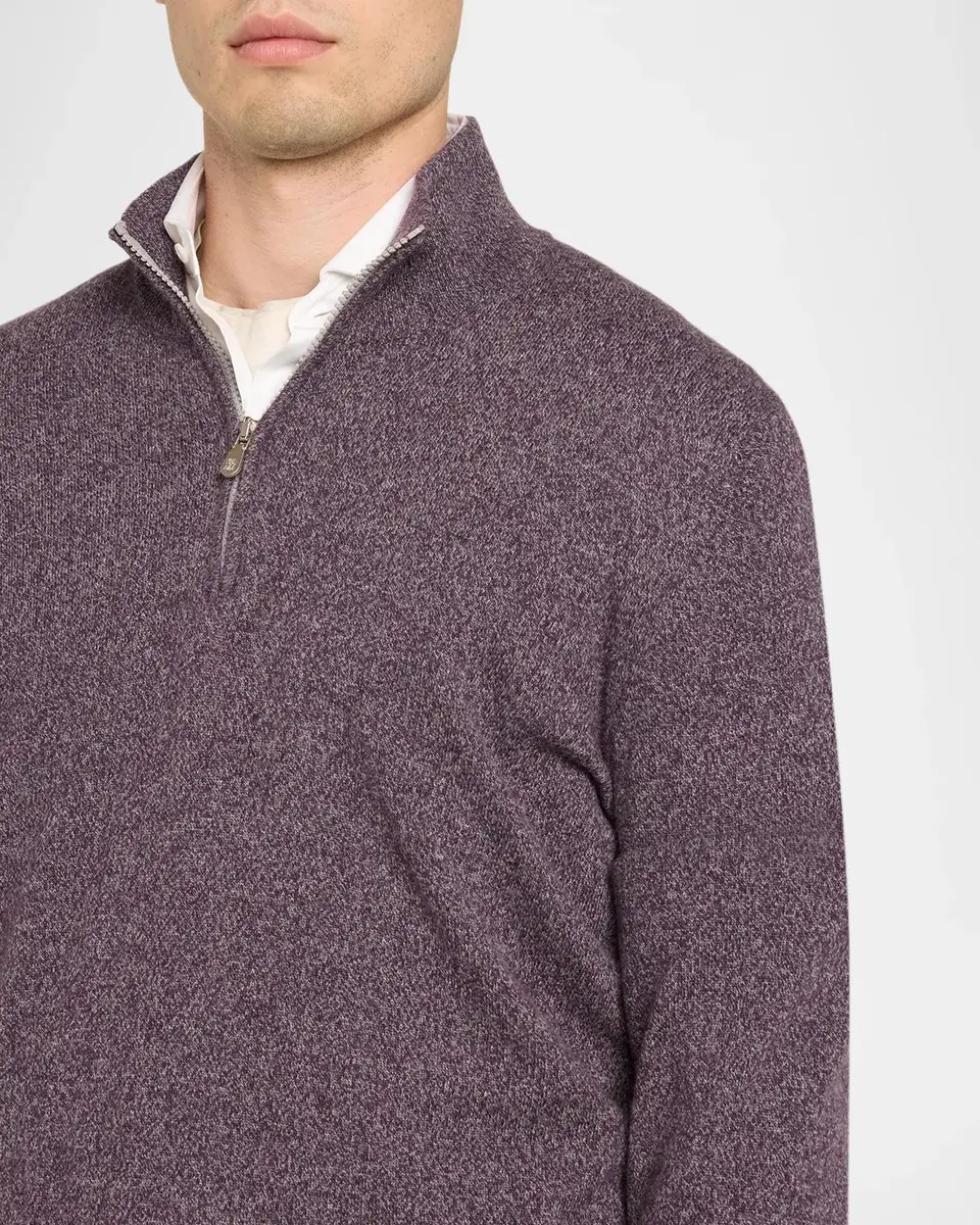 Brunello Cucinelli Men's Cashmere Mouline Quarter-Zip Sweater | Thumbnail 5