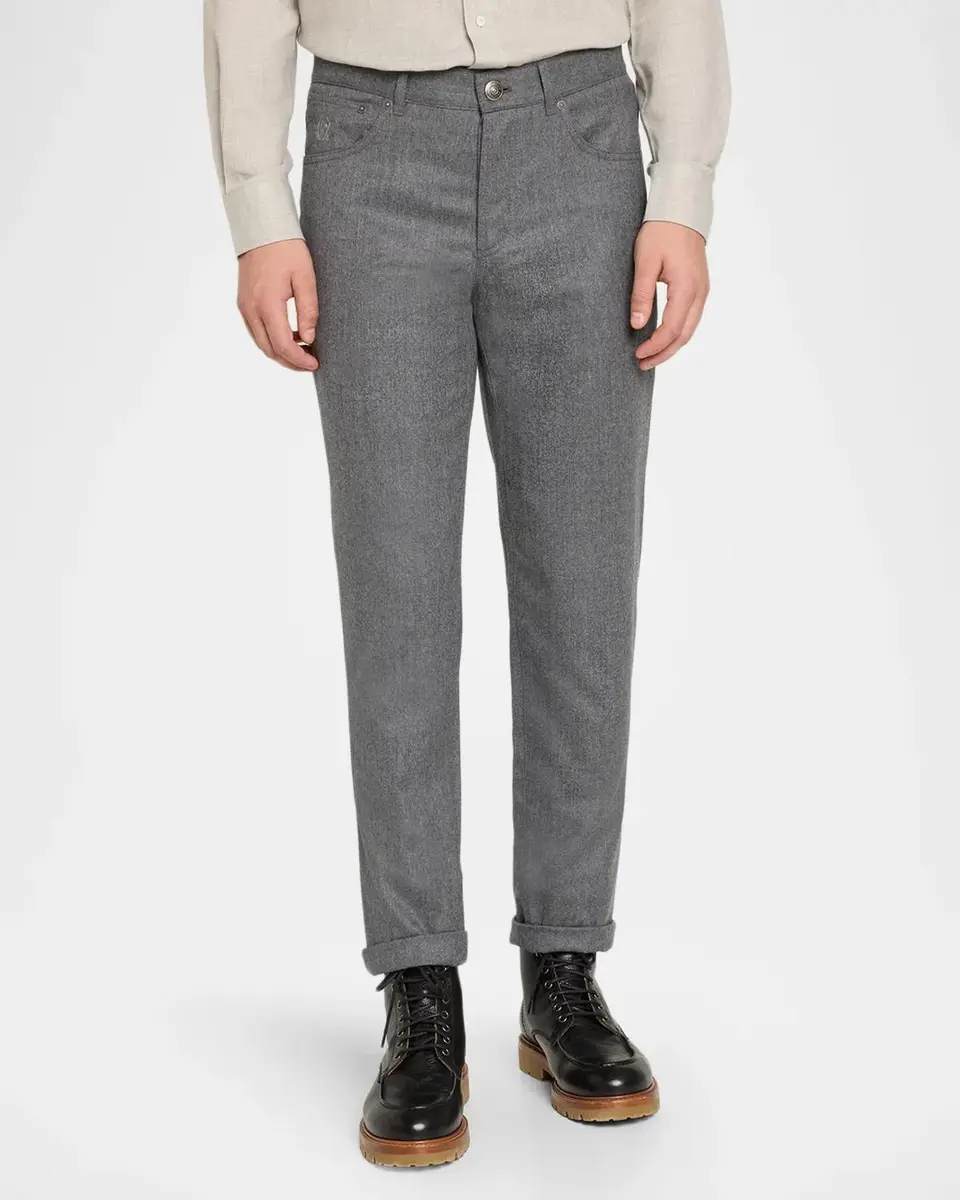Brunello Cucinelli Men's Flannel Tapered Leg Five-Pocket Pants | Thumbnail 4 Brunello Cucinelli Men's Flannel Tapered Leg Five-Pocket Pants | Thumbnail 4