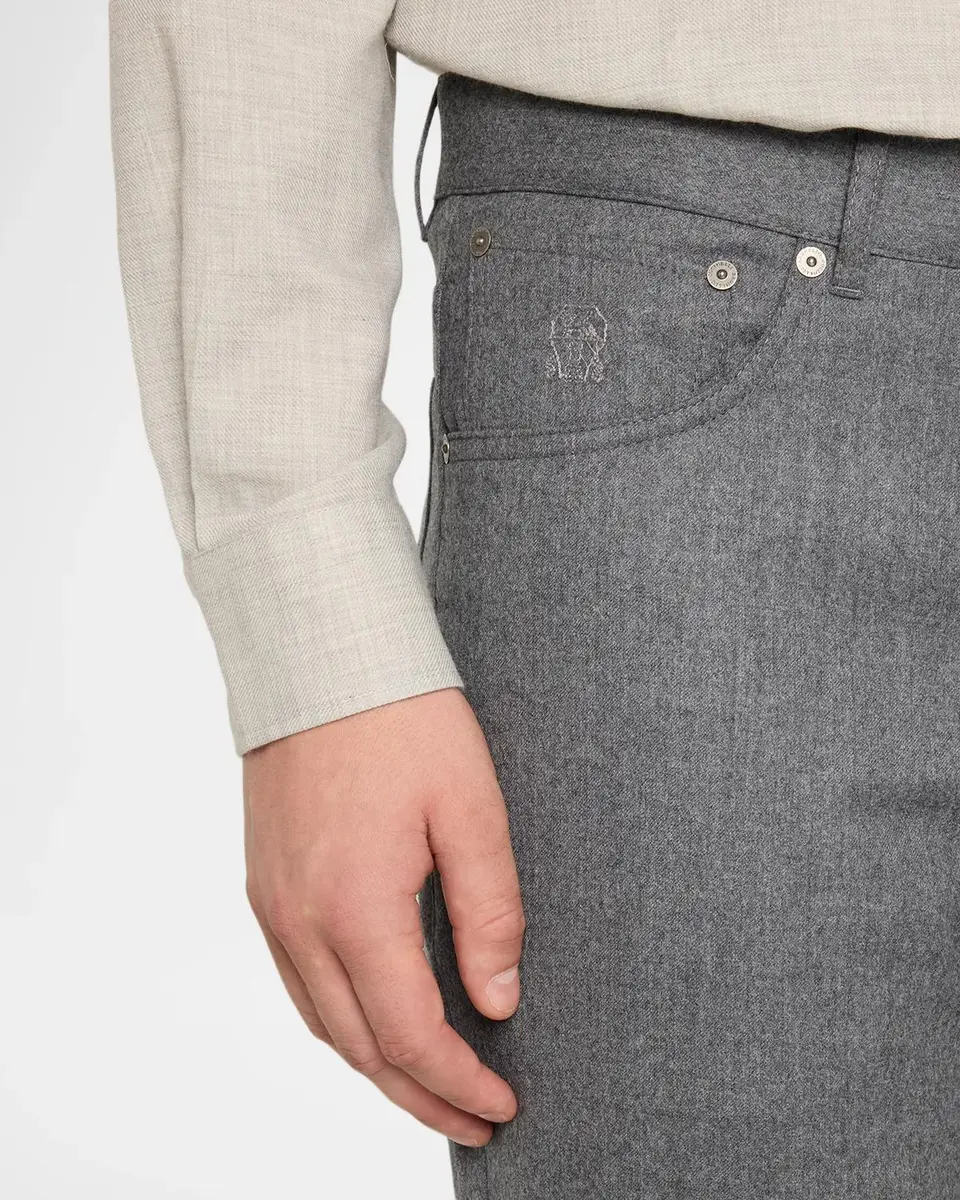 Brunello Cucinelli Men's Flannel Tapered Leg Five-Pocket Pants | Thumbnail 5 Brunello Cucinelli Men's Flannel Tapered Leg Five-Pocket Pants | Thumbnail 5