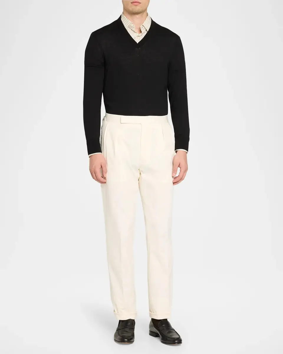 Ralph Lauren Purple Label Men's Silk Straight-Leg Chino Trousers | Thumbnail 2