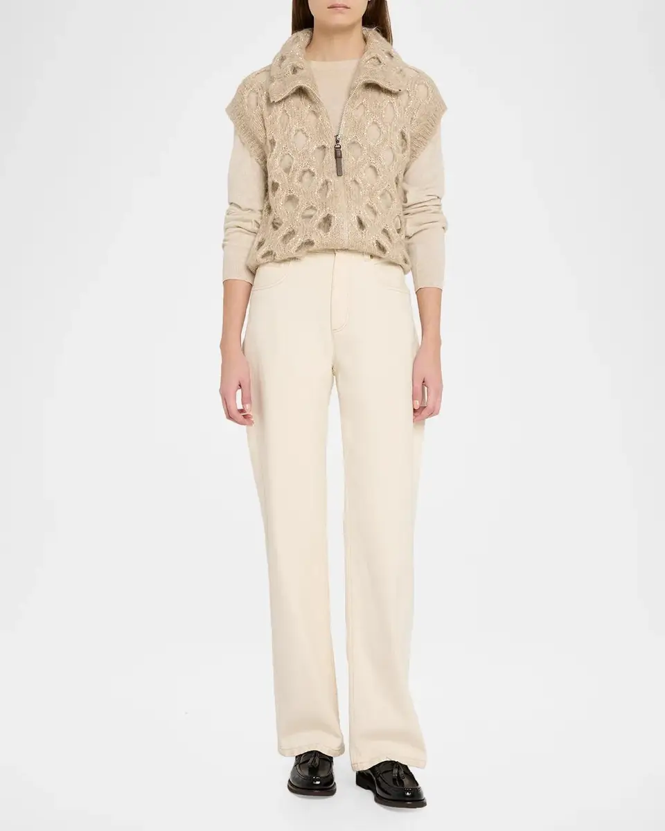 Brunello Cucinelli Turtleneck Paillette Mohair-Blend Open Knit Zip Vest | Thumbnail 2 Brunello Cucinelli Turtleneck Paillette Mohair-Blend Open Knit Zip Vest | Thumbnail 2