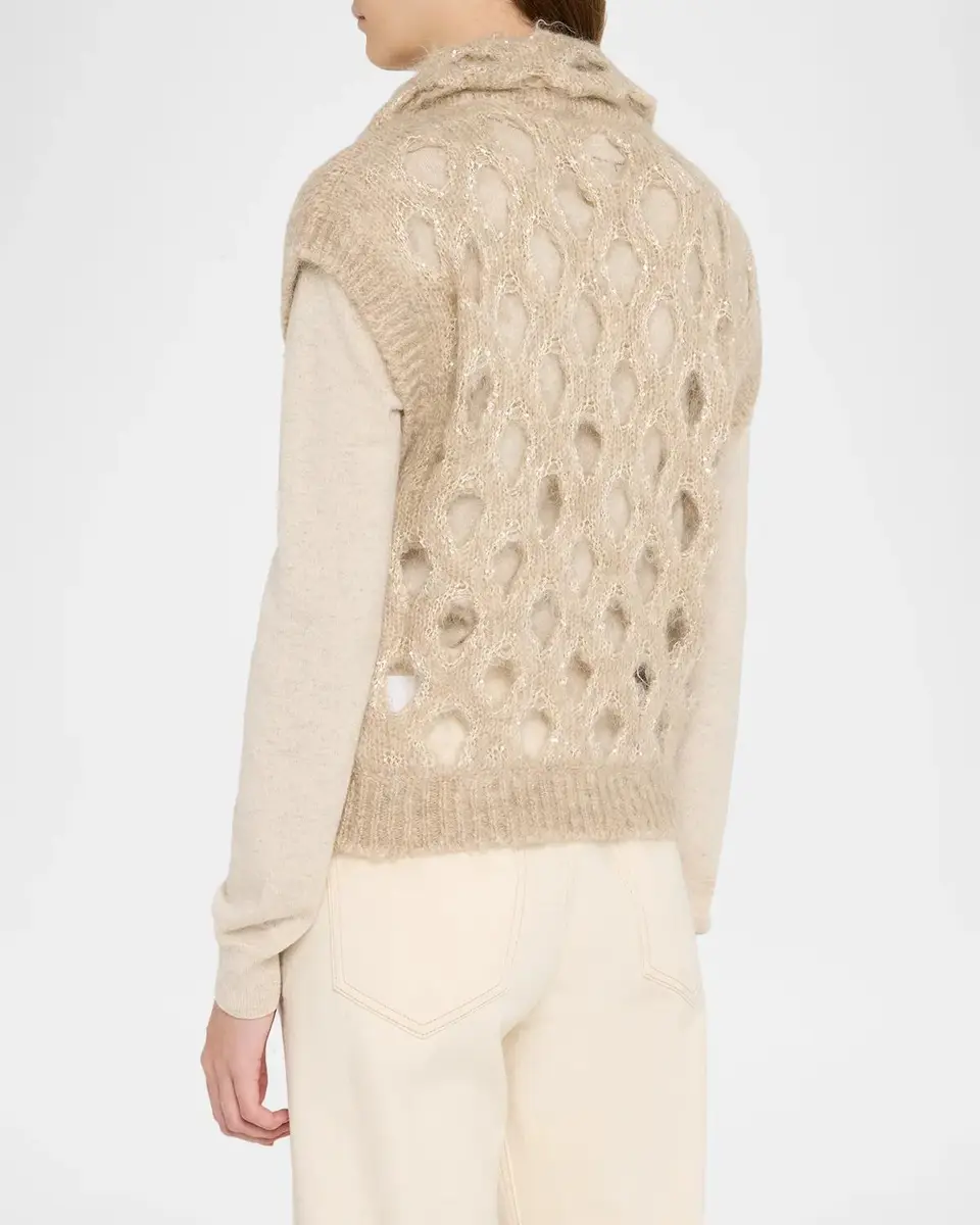 Brunello Cucinelli Turtleneck Paillette Mohair-Blend Open Knit Zip Vest | Thumbnail 3 Brunello Cucinelli Turtleneck Paillette Mohair-Blend Open Knit Zip Vest | Thumbnail 3