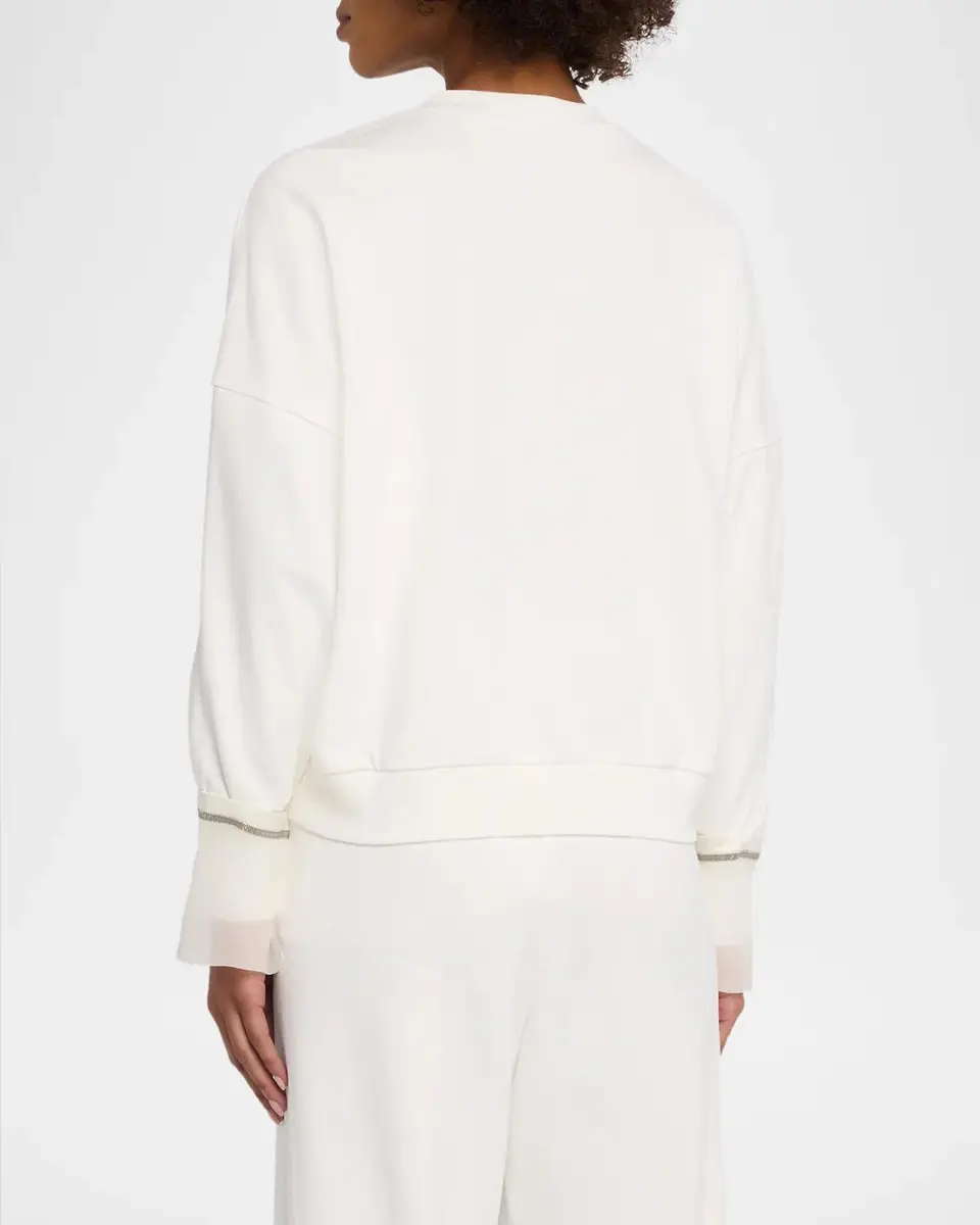Brunello Cucinelli Sheer Monili Cuff & Cotton Fleece Sweatshirt | Thumbnail 3 Brunello Cucinelli Sheer Monili Cuff & Cotton Fleece Sweatshirt | Thumbnail 3