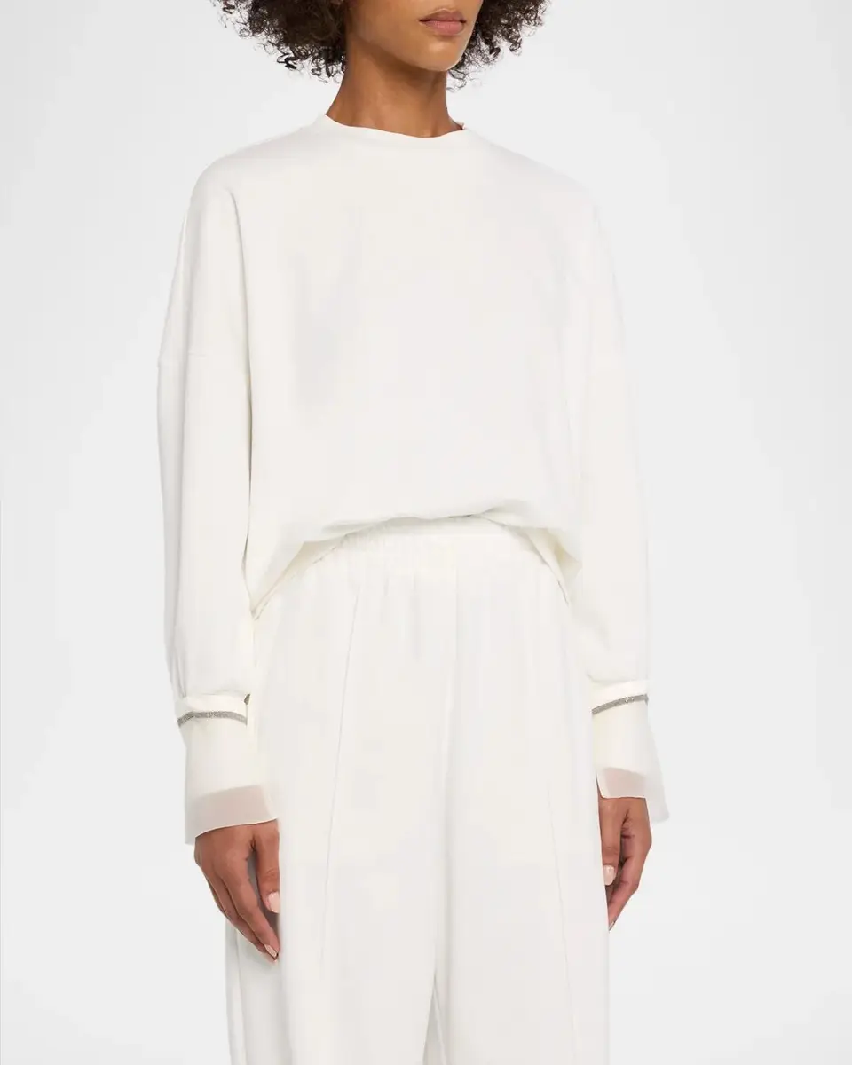 Brunello Cucinelli Sheer Monili Cuff & Cotton Fleece Sweatshirt | Thumbnail 4 Brunello Cucinelli Sheer Monili Cuff & Cotton Fleece Sweatshirt | Thumbnail 4