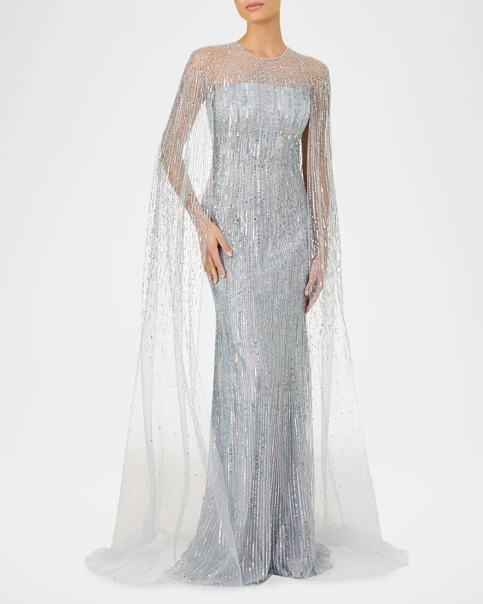 Jenny Packham Cosmic Dust Embellished Cape Illusion Gown | Thumbnail 2