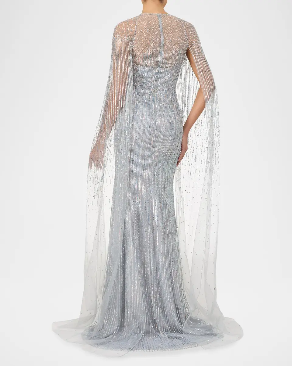 Jenny Packham Cosmic Dust Embellished Cape Illusion Gown | Thumbnail 3