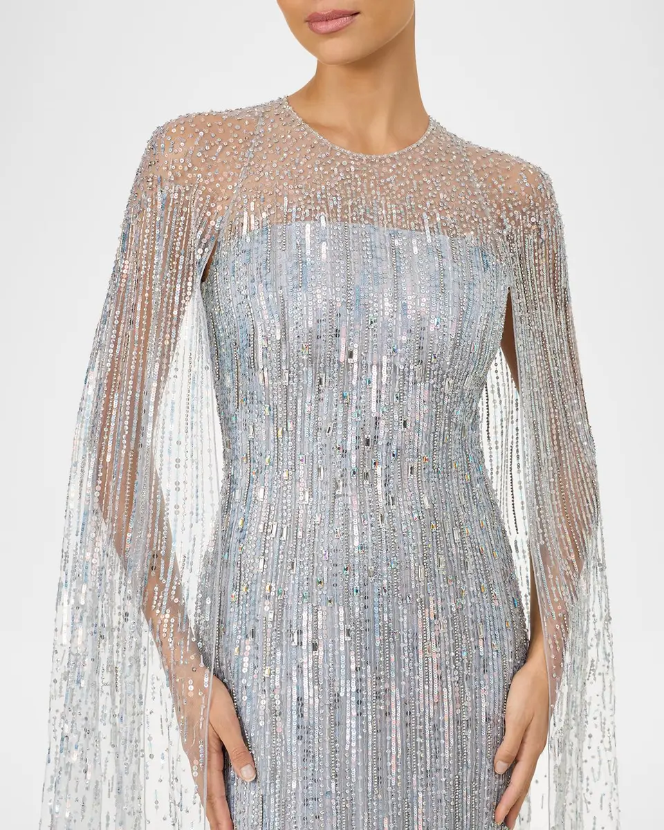 Jenny Packham Cosmic Dust Embellished Cape Illusion Gown | Thumbnail 4