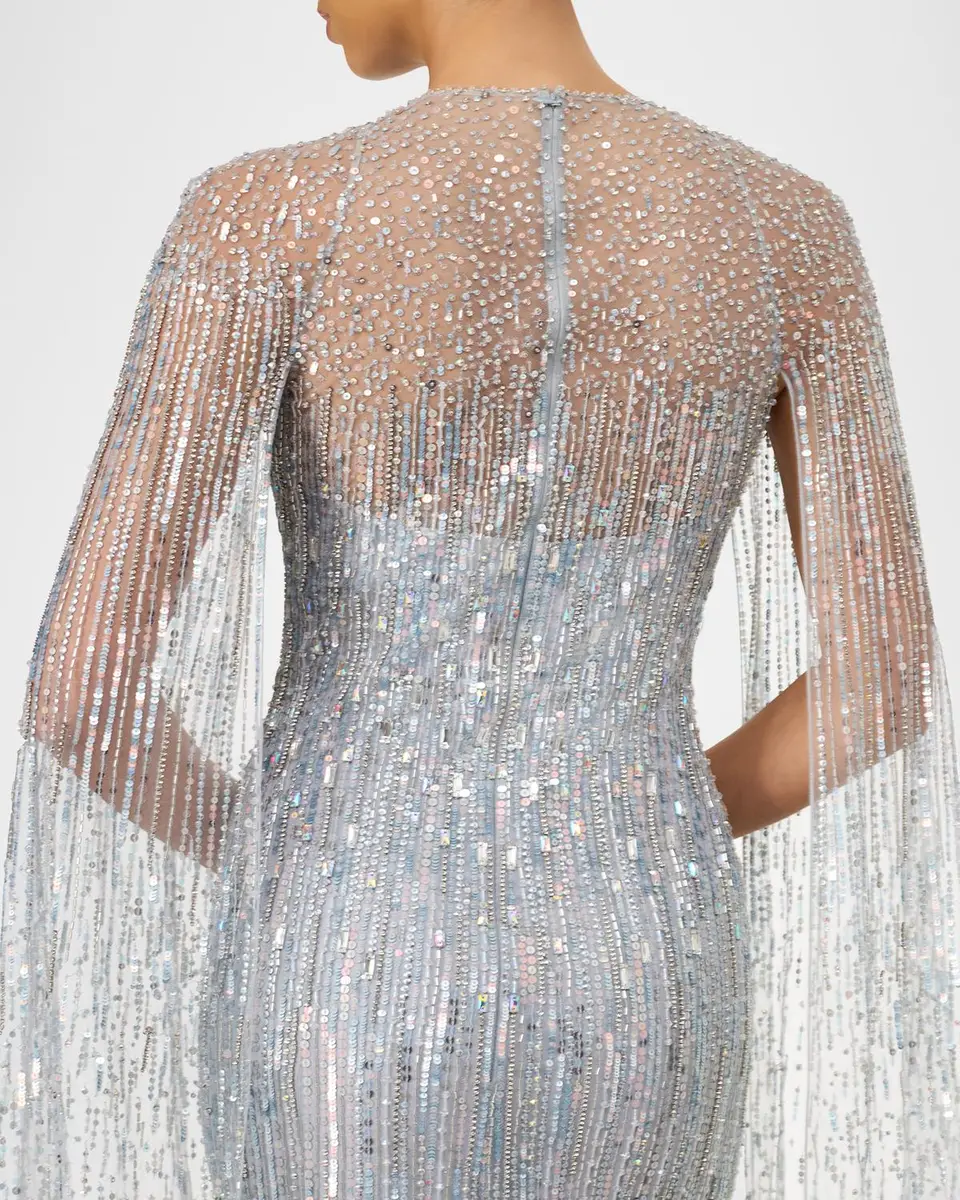 Jenny Packham Cosmic Dust Embellished Cape Illusion Gown | Thumbnail 5