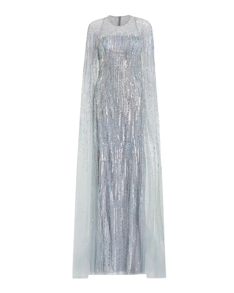Jenny Packham Cosmic Dust Embellished Cape Illusion Gown