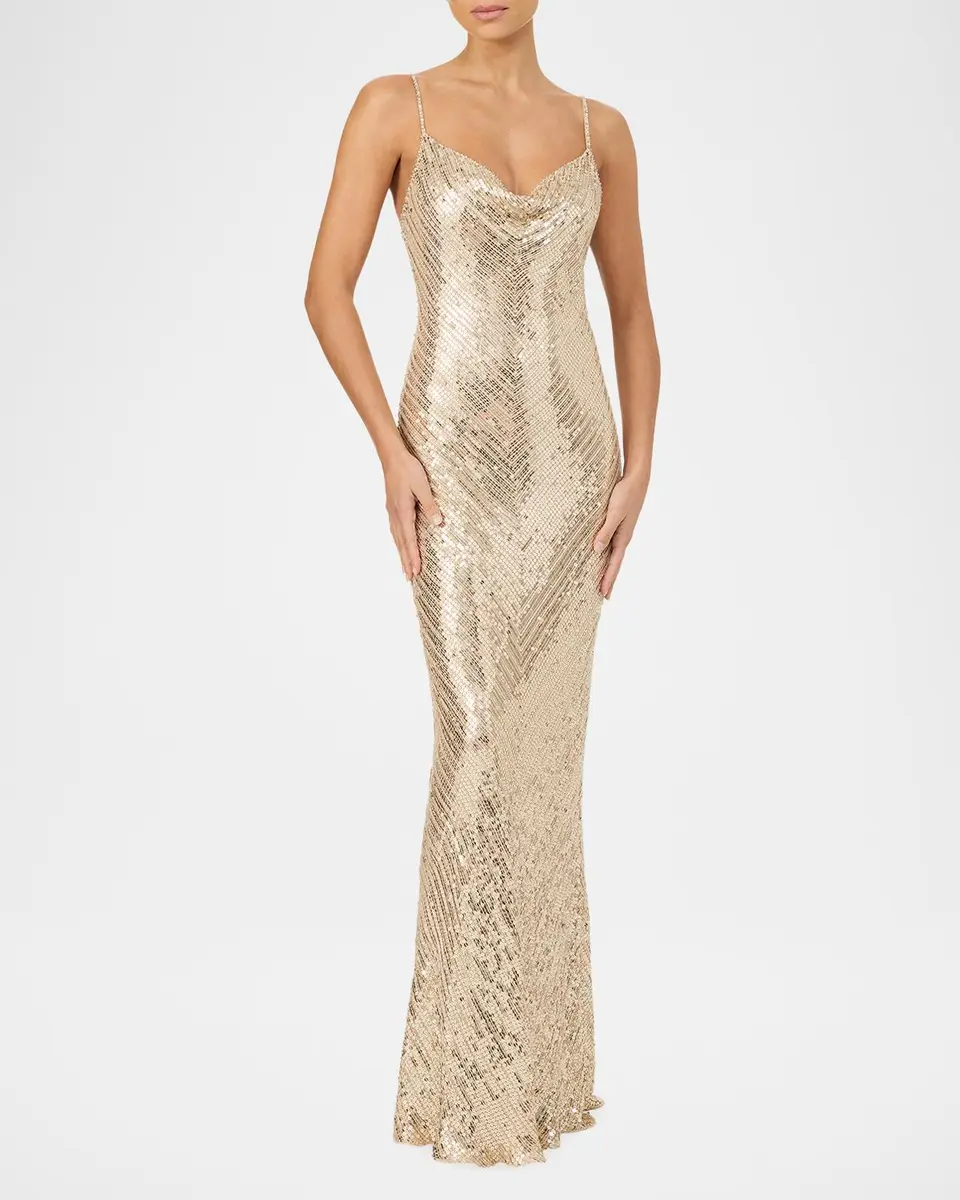 Jenny Packham Ariel Sleeveless Cowl-Neck Sequined Gown | Thumbnail 2
