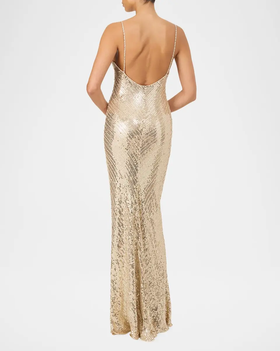 Jenny Packham Ariel Sleeveless Cowl-Neck Sequined Gown | Thumbnail 3
