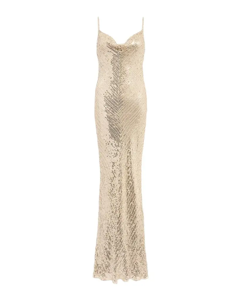 Ariel Sleeveless Cowl-Neck Sequined Gown