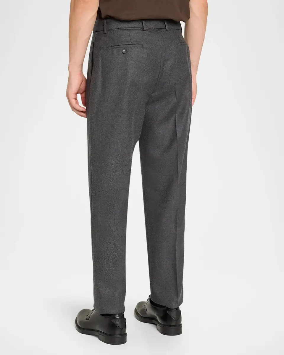 OFFICINE GÉNÉRALE Men's Wool Flat-Front Belted Trousers | Thumbnail 3 OFFICINE GÉNÉRALE Men's Wool Flat-Front Belted Trousers | Thumbnail 3
