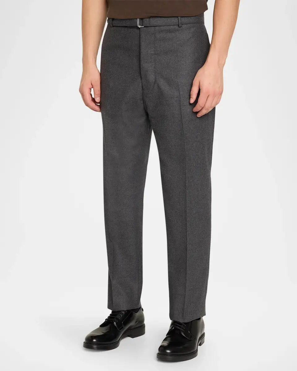 OFFICINE GÉNÉRALE Men's Wool Flat-Front Belted Trousers | Thumbnail 4 OFFICINE GÉNÉRALE Men's Wool Flat-Front Belted Trousers | Thumbnail 4