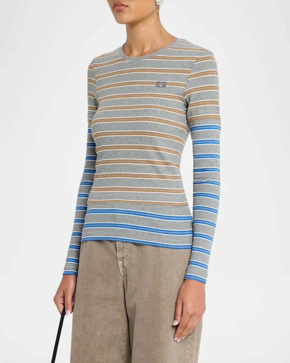 Ganni Soft Cotton Rib Striped Top | Thumbnail 4 Ganni Soft Cotton Rib Striped Top | Thumbnail 4
