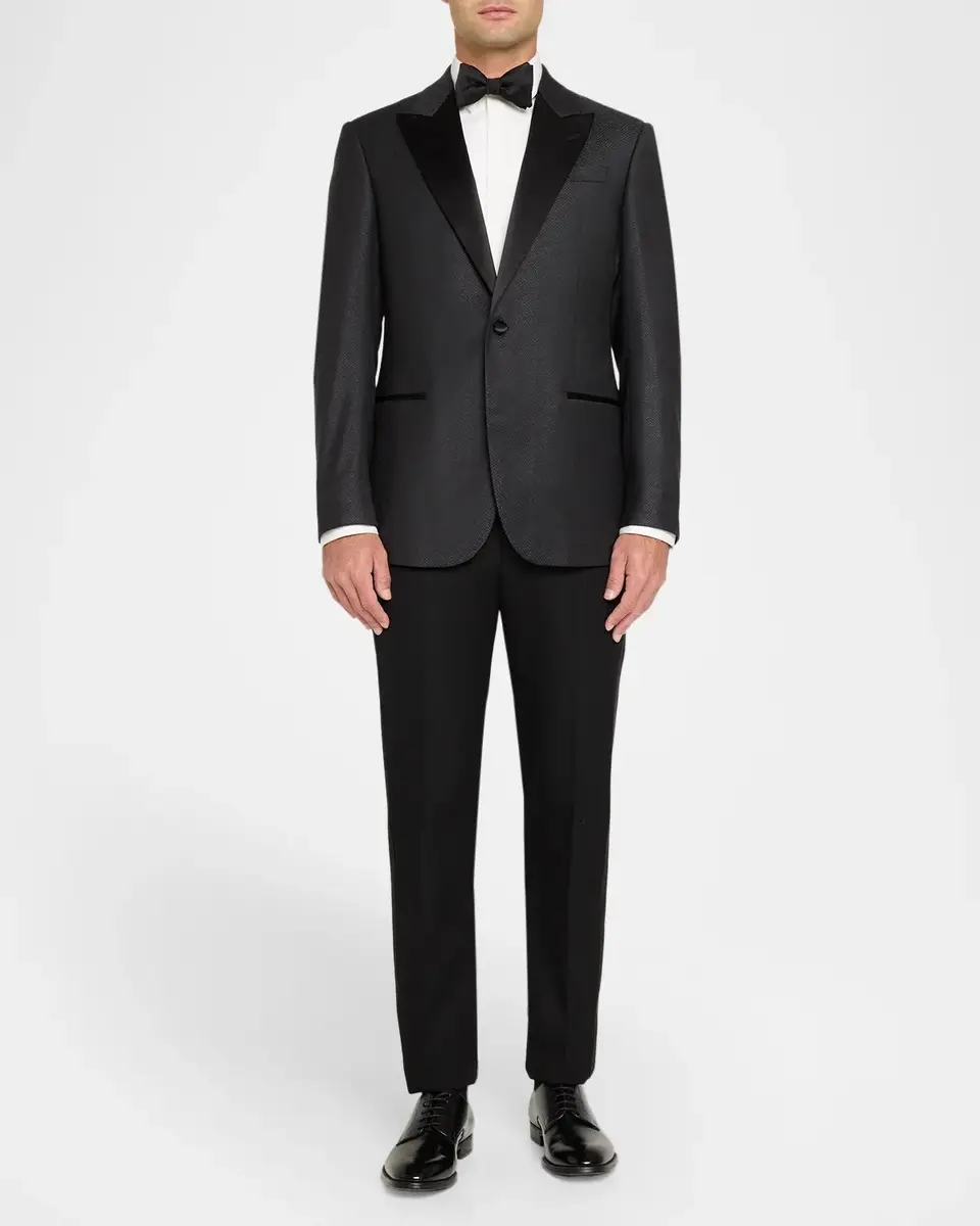 Emporio Armani Men's G Line Jacquard Satin-Lapel Single-Button Dinner Jacket | Thumbnail 2 Emporio Armani Men's G Line Jacquard Satin-Lapel Single-Button Dinner Jacket | Thumbnail 2