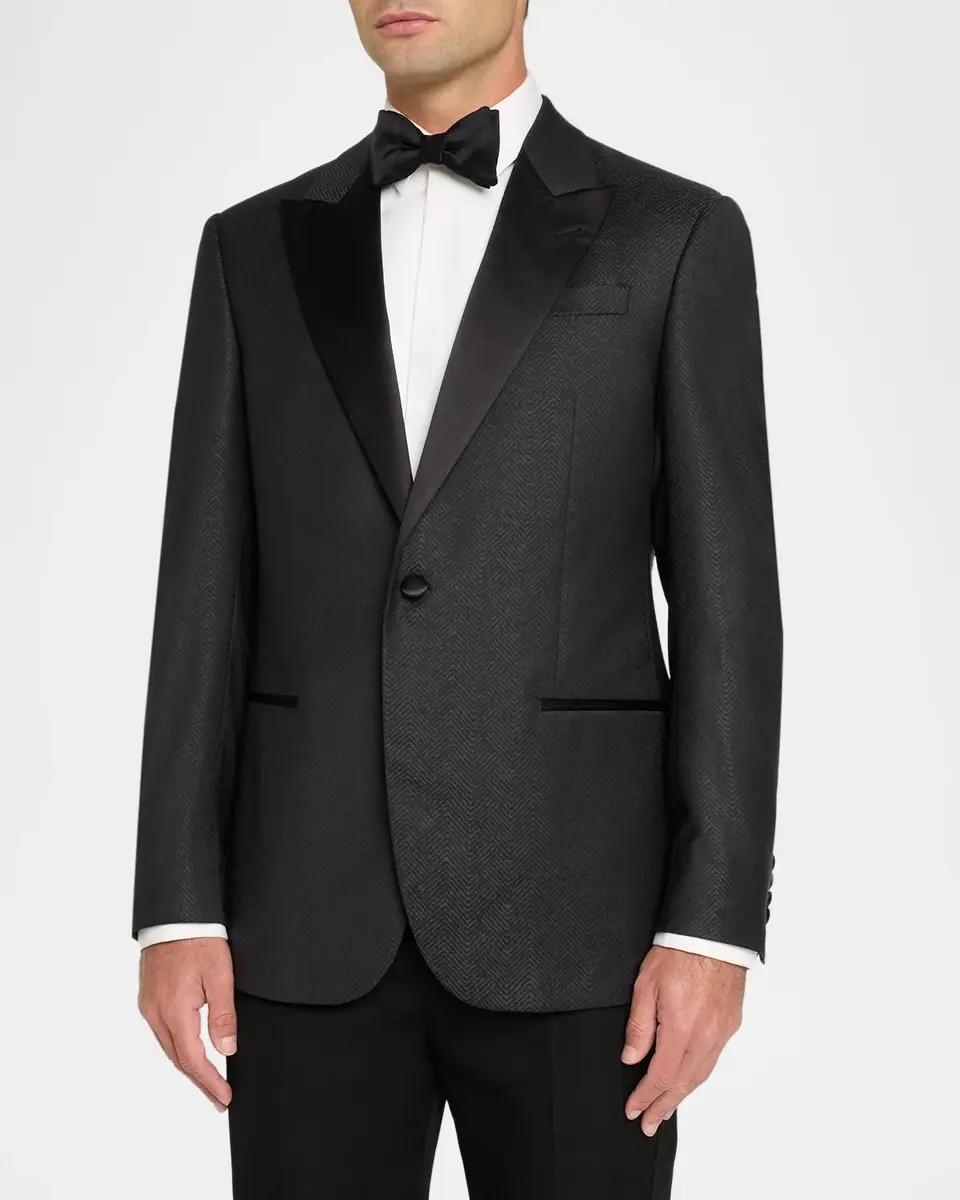 Emporio Armani Men's G Line Jacquard Satin-Lapel Single-Button Dinner Jacket | Thumbnail 4 Emporio Armani Men's G Line Jacquard Satin-Lapel Single-Button Dinner Jacket | Thumbnail 4