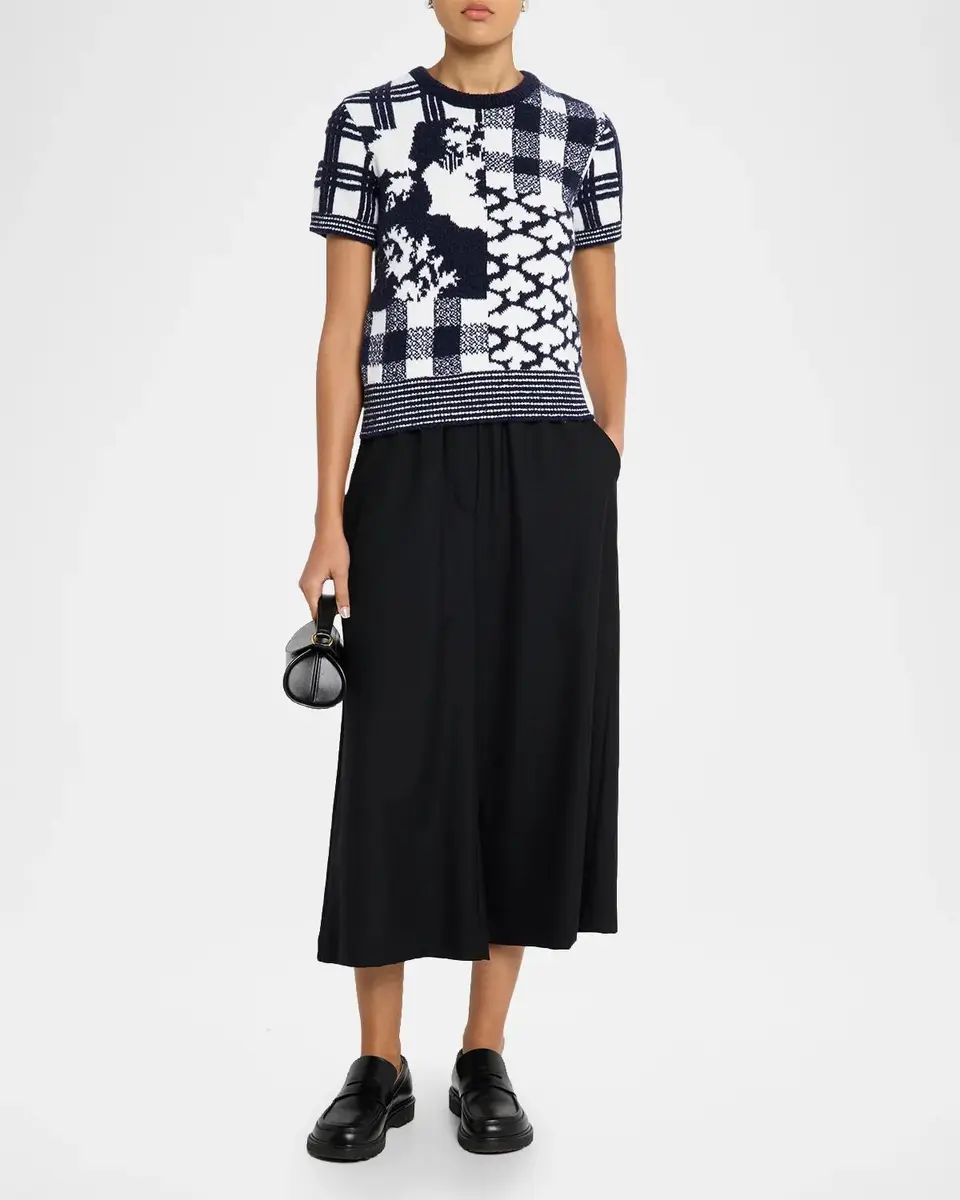Loewe Patchwork Wool Knit Short-Sleeve Sweater | Thumbnail 2