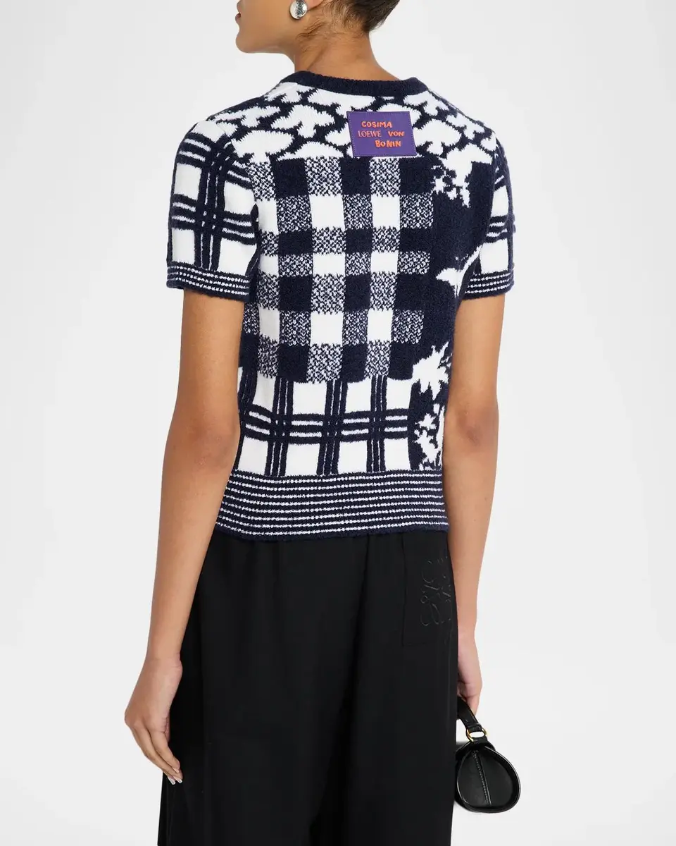 Loewe Patchwork Wool Knit Short-Sleeve Sweater | Thumbnail 3