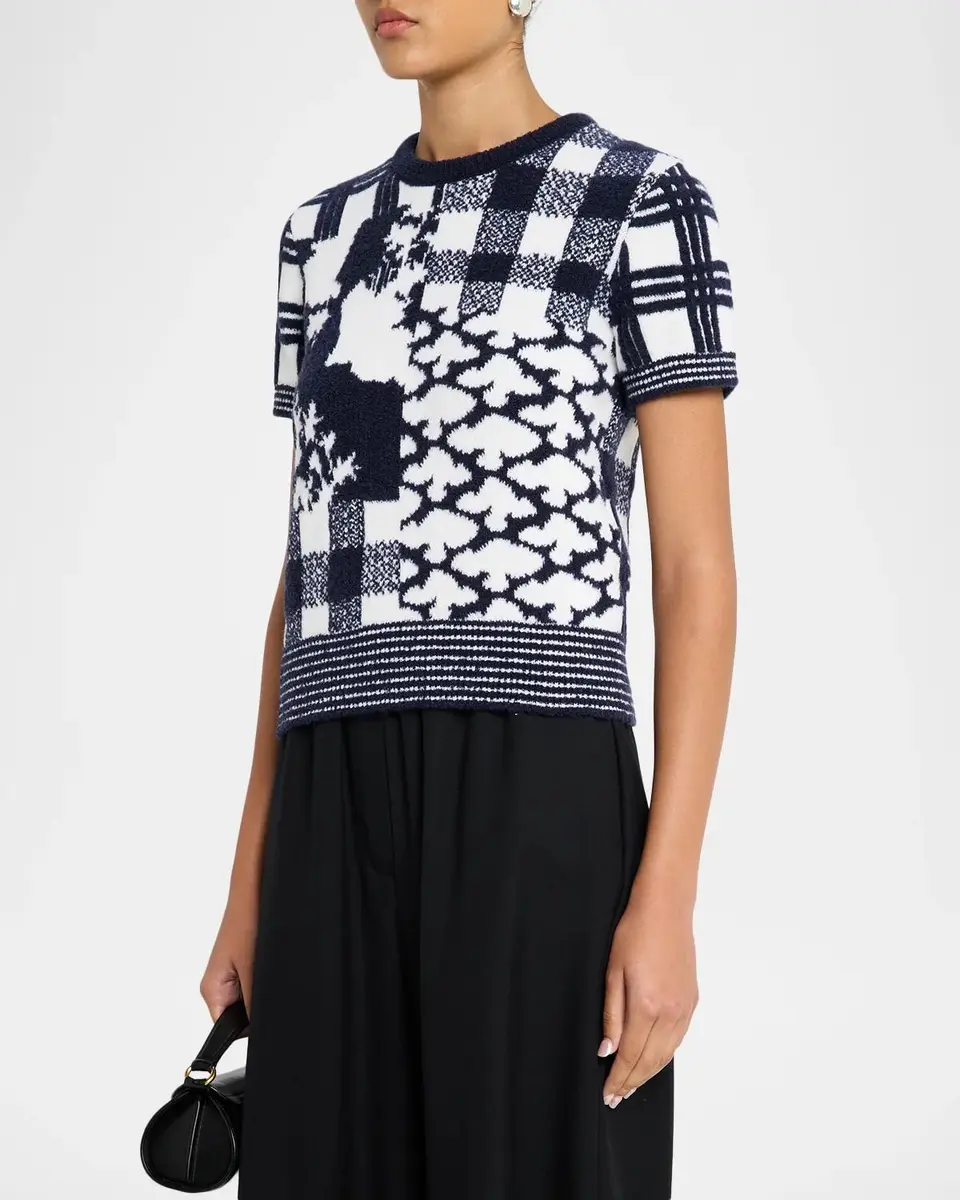 Loewe Patchwork Wool Knit Short-Sleeve Sweater | Thumbnail 4