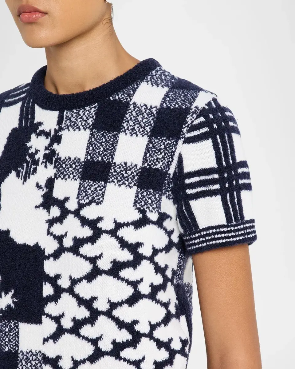 Loewe Patchwork Wool Knit Short-Sleeve Sweater | Thumbnail 5