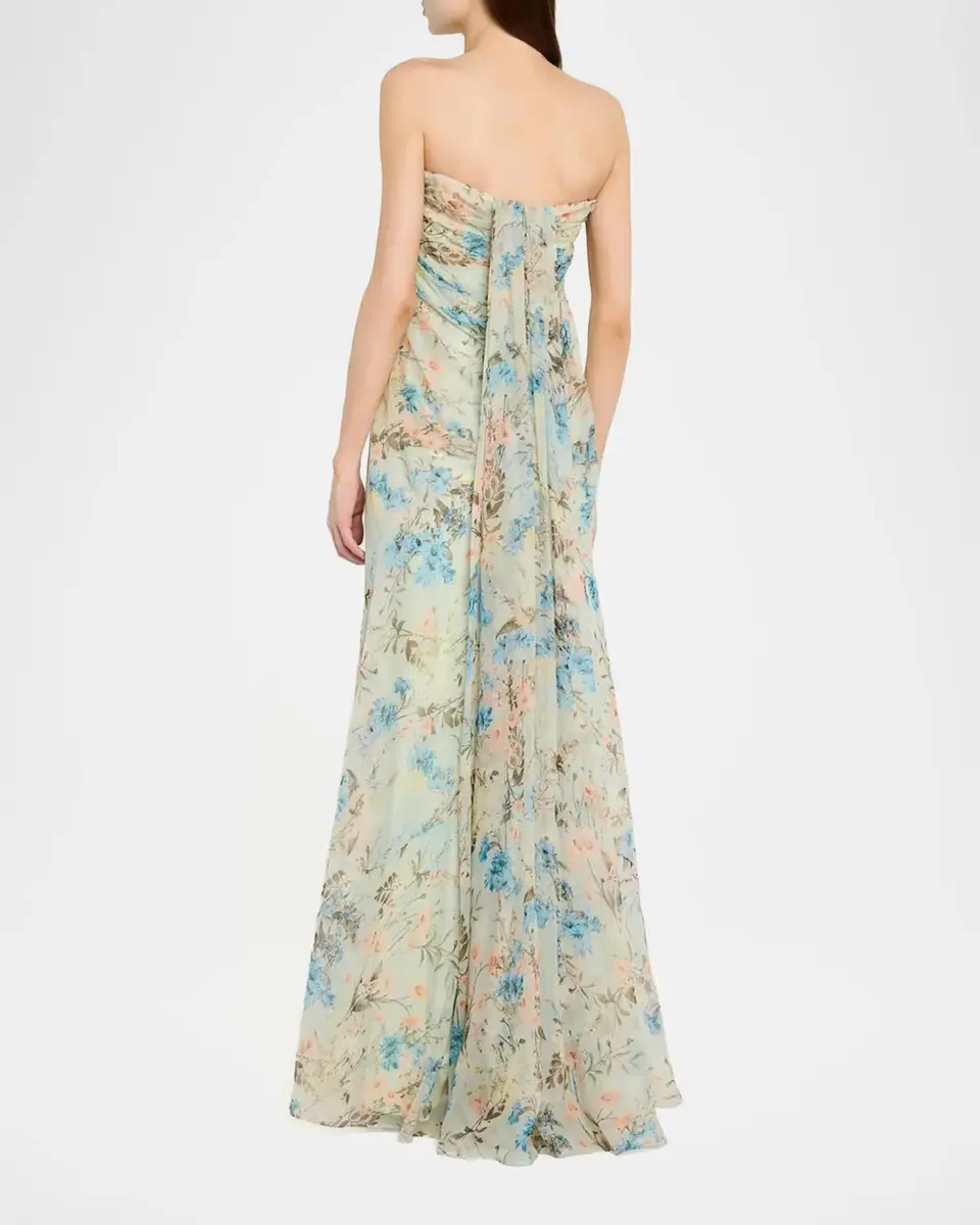 Alexander McQueen Goddess Floral Draped Bustier Strapless Silk Maxi Dress | Thumbnail 3 Alexander McQueen Goddess Floral Draped Bustier Strapless Silk Maxi Dress | Thumbnail 3
