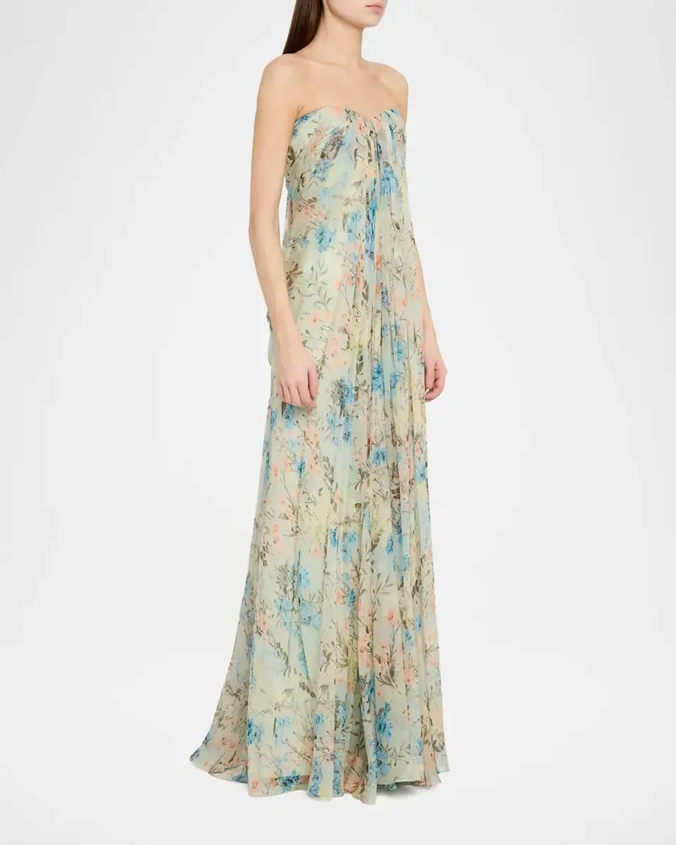 Alexander McQueen Goddess Floral Draped Bustier Strapless Silk Maxi Dress | Thumbnail 4 Alexander McQueen Goddess Floral Draped Bustier Strapless Silk Maxi Dress | Thumbnail 4
